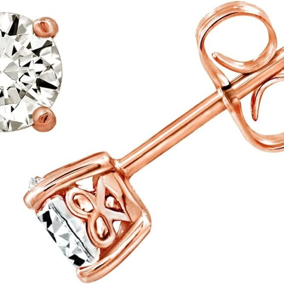 Jewelry - Hypoallergenic 14k Rose Gold Over Silver Stud Earrings with 1 Carat Zirconia